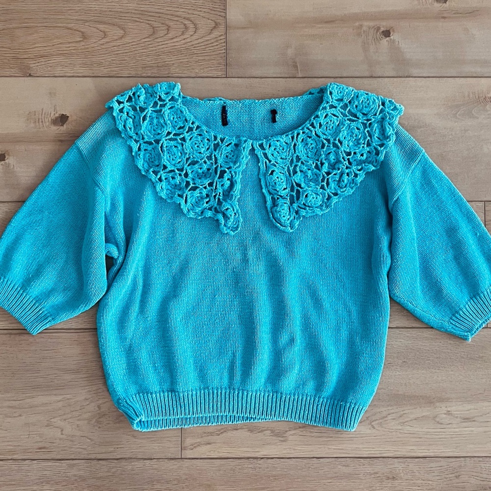 Vintage Blue Knit Crop Top